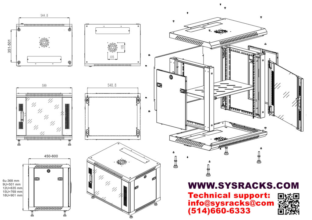 6U 24” Depth (24″x24″x14″) Wall Mount 19″ Enclosure SYSRACKS SRW 6.600 G photo