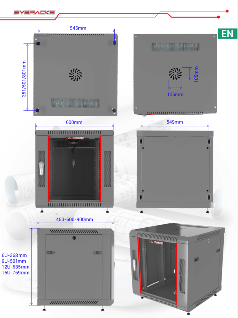15U 35″ Depth PORTABLE UNDER DESK 19″ MESH Enclosure SYSRACKS SRW 15.900M photo