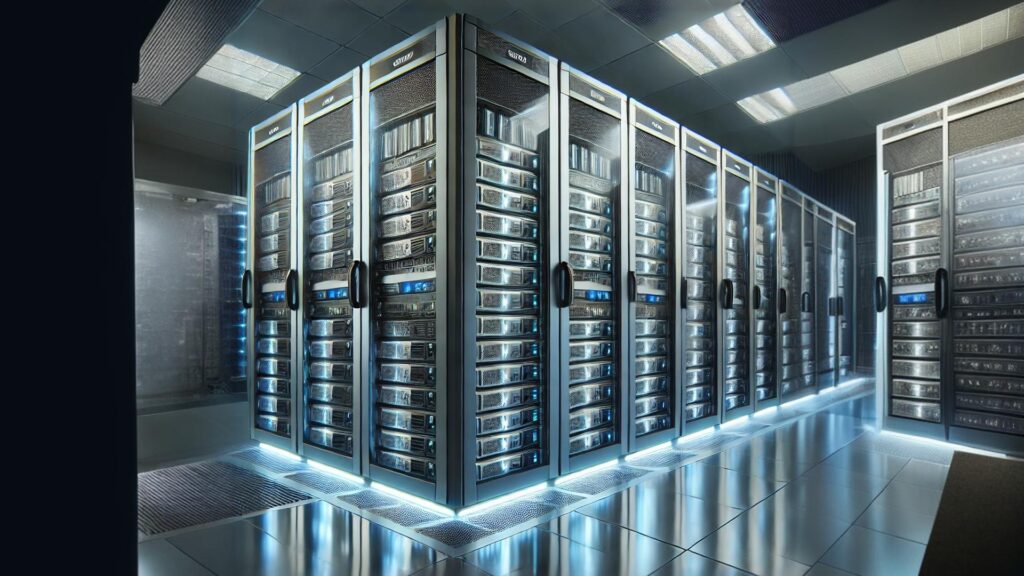 Armoires de serveurs modernes dans une salle de données